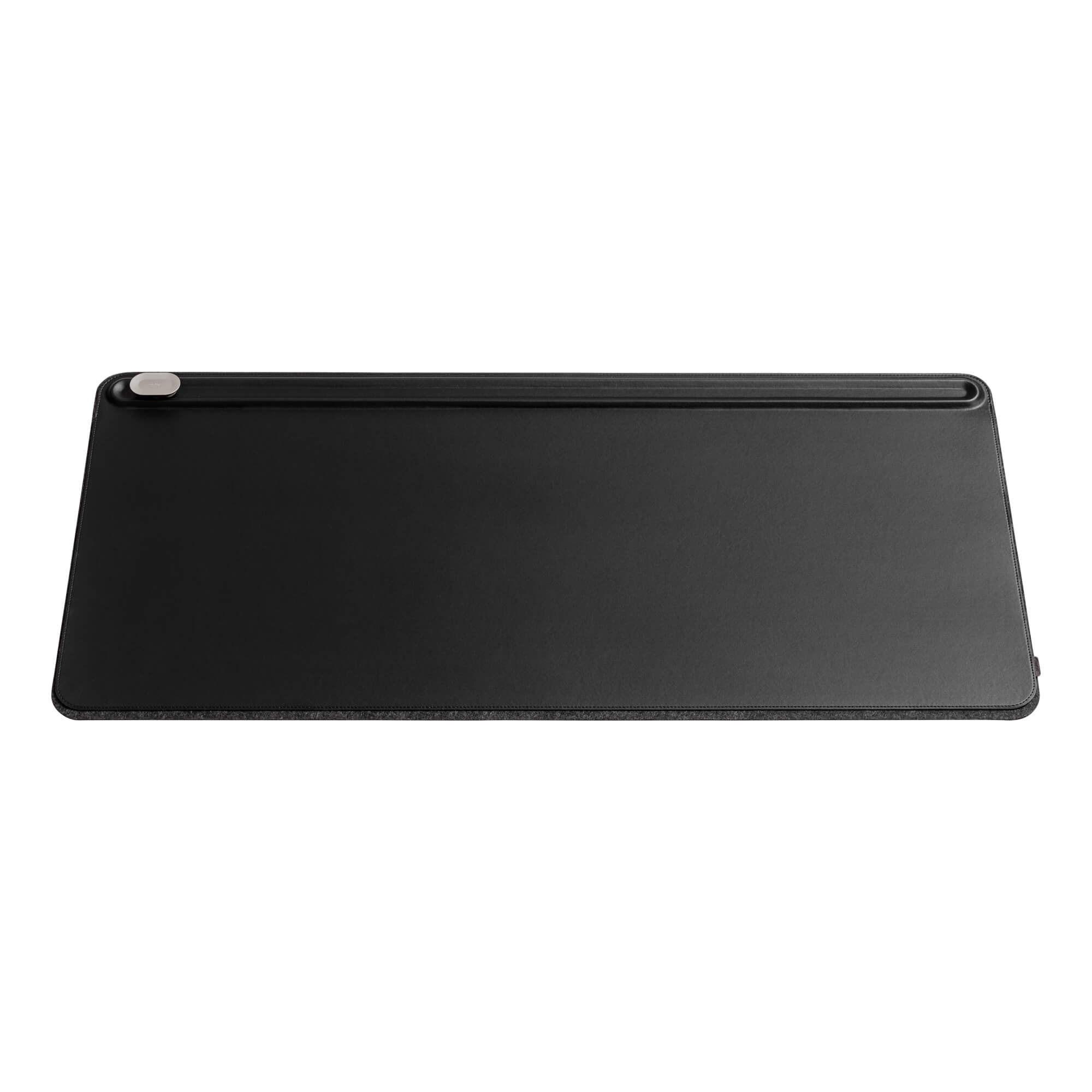 Orbitkey Desk Mat in black with the dock groove and magnetic cable holder.